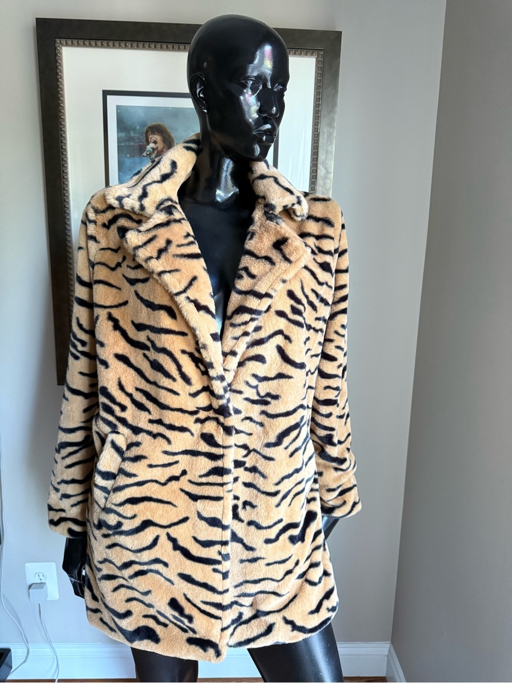 Forever 21 Tiger Print Faux Fur Coat Jacket Size S Animal Print